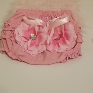 TOBY NYC Pink Baby Bottoms Pull On Shorts with 2 Silk flowers and Rehinestone